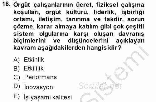 Sağlık Kurumları Yönetimi 2 2014 - 2015 Dönem Sonu Sınavı 18.Soru
