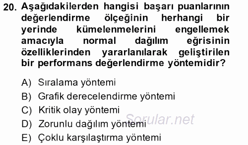 Sağlık Kurumları Yönetimi 2 2014 - 2015 Dönem Sonu Sınavı 20.Soru