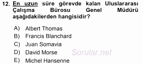 Uluslararası Sosyal Politika 2015 - 2016 Tek Ders Sınavı 12.Soru