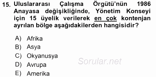 Uluslararası Sosyal Politika 2015 - 2016 Tek Ders Sınavı 15.Soru