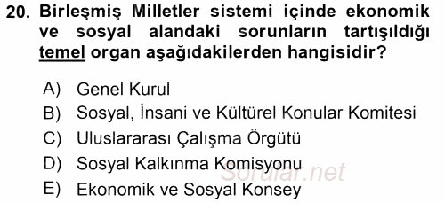 Uluslararası Sosyal Politika 2015 - 2016 Tek Ders Sınavı 20.Soru