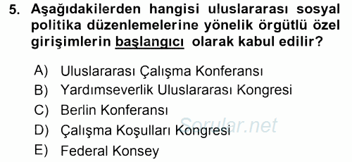Uluslararası Sosyal Politika 2015 - 2016 Tek Ders Sınavı 5.Soru