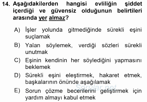Aile Yapısı ve İlişkileri 2016 - 2017 Dönem Sonu Sınavı 14.Soru