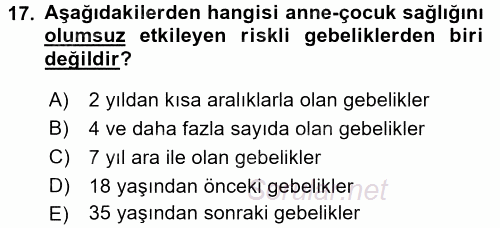 Aile Yapısı ve İlişkileri 2016 - 2017 Dönem Sonu Sınavı 17.Soru