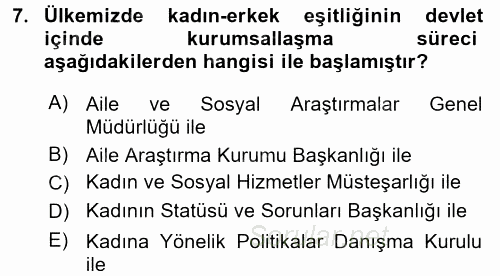 Aile Yapısı ve İlişkileri 2016 - 2017 Dönem Sonu Sınavı 7.Soru