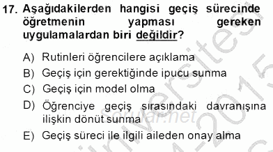 Davranış Ve Öğrenme Sorunu Olan Çocukların Eğitimi 2014 - 2015 Ara Sınavı 17.Soru