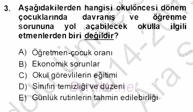 Davranış Ve Öğrenme Sorunu Olan Çocukların Eğitimi 2014 - 2015 Ara Sınavı 3.Soru