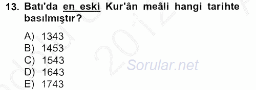 Tefsir Tarihi ve Usulü 2012 - 2013 Ara Sınavı 13.Soru