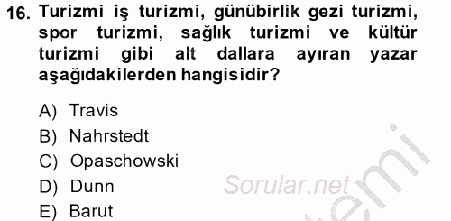 Termal ve Spa Hizmetleri 2014 - 2015 Ara Sınavı 16.Soru