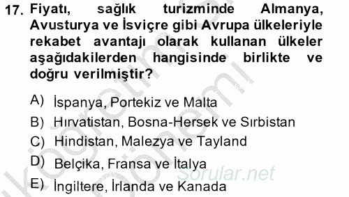Termal ve Spa Hizmetleri 2014 - 2015 Ara Sınavı 17.Soru
