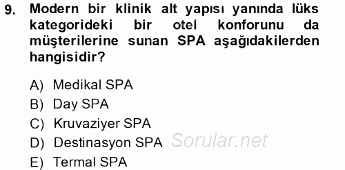 Termal ve Spa Hizmetleri 2014 - 2015 Ara Sınavı 9.Soru