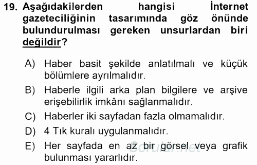 İletişim Ortamları Tasarımı 2017 - 2018 3 Ders Sınavı 19.Soru