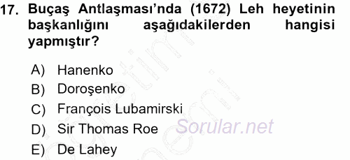 Osmanlı Diplomasisi 2015 - 2016 Ara Sınavı 17.Soru