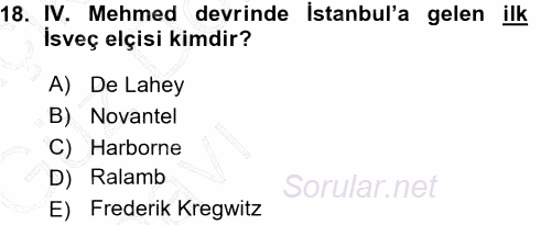 Osmanlı Diplomasisi 2015 - 2016 Ara Sınavı 18.Soru