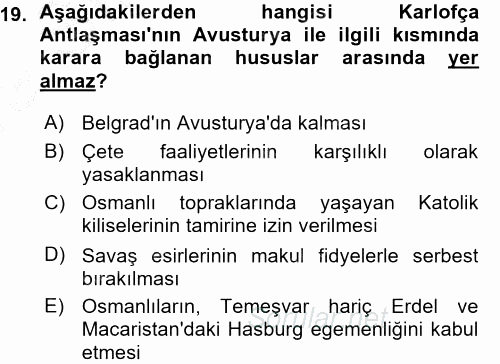 Osmanlı Diplomasisi 2015 - 2016 Ara Sınavı 19.Soru