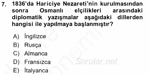 Osmanlı Diplomasisi 2015 - 2016 Ara Sınavı 7.Soru