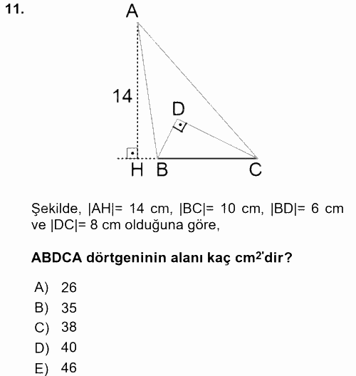 Coğrafi Bilgi Sistemleri İçin Temel Geometri 2017 - 2018 Ara Sınavı 11.Soru