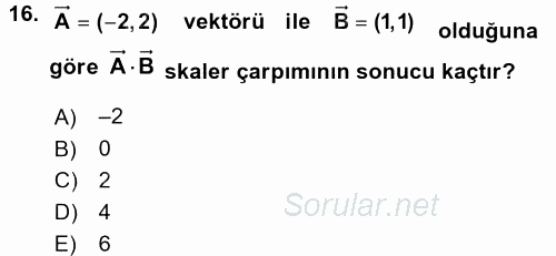 Coğrafi Bilgi Sistemleri İçin Temel Geometri 2017 - 2018 Ara Sınavı 16.Soru