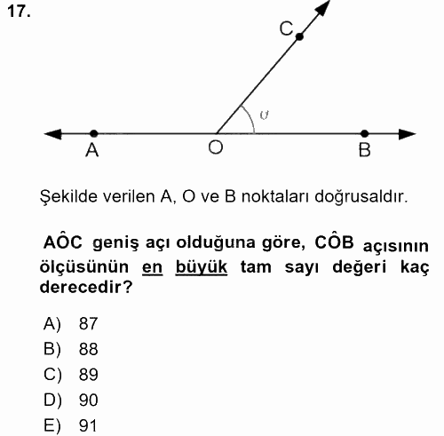 Coğrafi Bilgi Sistemleri İçin Temel Geometri 2017 - 2018 Ara Sınavı 17.Soru