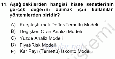 Finansal Ekonomi 2015 - 2016 Dönem Sonu Sınavı 11.Soru