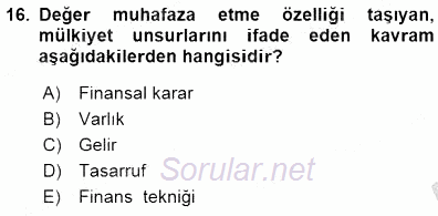 Finansal Ekonomi 2015 - 2016 Dönem Sonu Sınavı 16.Soru