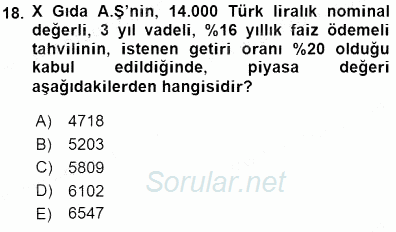 Finansal Ekonomi 2015 - 2016 Dönem Sonu Sınavı 18.Soru