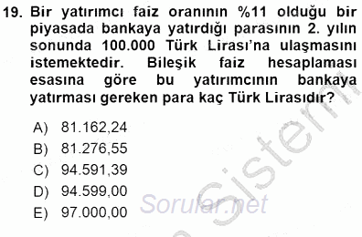 Finansal Ekonomi 2015 - 2016 Dönem Sonu Sınavı 19.Soru
