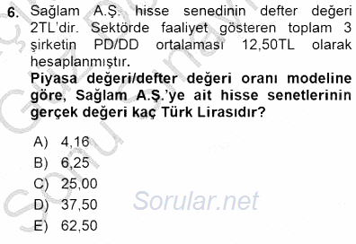 Finansal Ekonomi 2015 - 2016 Dönem Sonu Sınavı 6.Soru