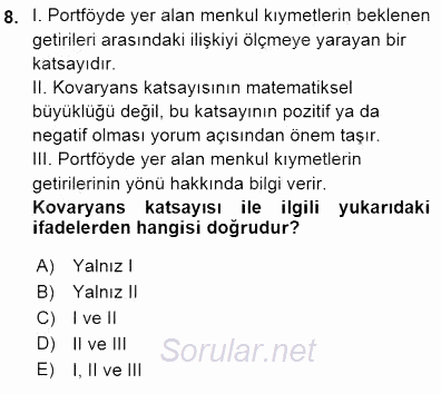 Finansal Ekonomi 2015 - 2016 Dönem Sonu Sınavı 8.Soru