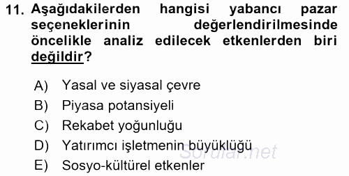 Uluslararası İşletmecilik 2017 - 2018 Ara Sınavı 11.Soru