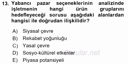 Uluslararası İşletmecilik 2017 - 2018 Ara Sınavı 13.Soru