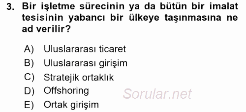 Uluslararası İşletmecilik 2017 - 2018 Ara Sınavı 3.Soru