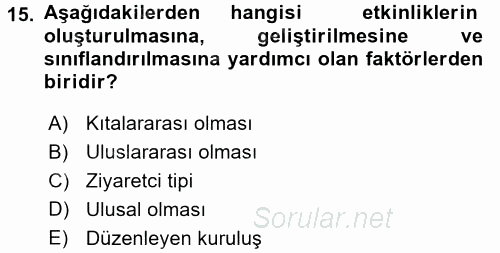 Spor Yönetimi 2017 - 2018 Dönem Sonu Sınavı 15.Soru