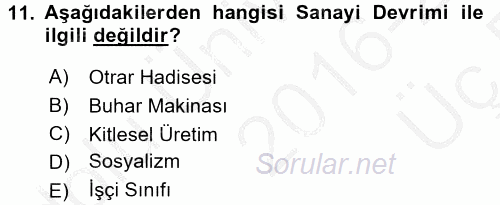 Siyasi Tarih 1 2016 - 2017 3 Ders Sınavı 11.Soru