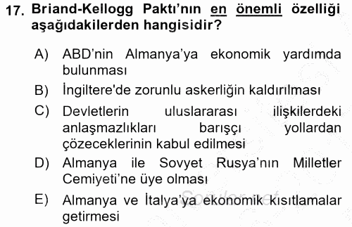 Siyasi Tarih 1 2016 - 2017 3 Ders Sınavı 17.Soru