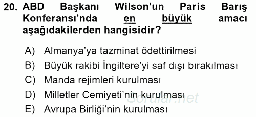 Siyasi Tarih 1 2016 - 2017 3 Ders Sınavı 20.Soru