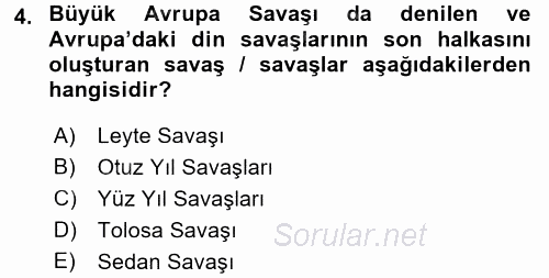 Siyasi Tarih 1 2016 - 2017 3 Ders Sınavı 4.Soru