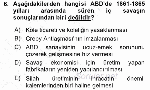 Siyasi Tarih 1 2016 - 2017 3 Ders Sınavı 6.Soru