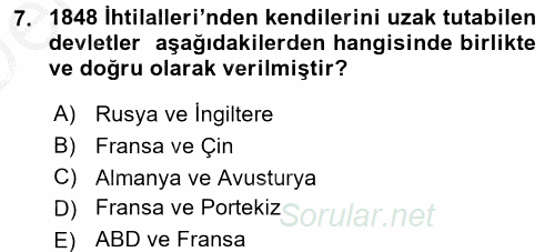 Siyasi Tarih 1 2016 - 2017 3 Ders Sınavı 7.Soru