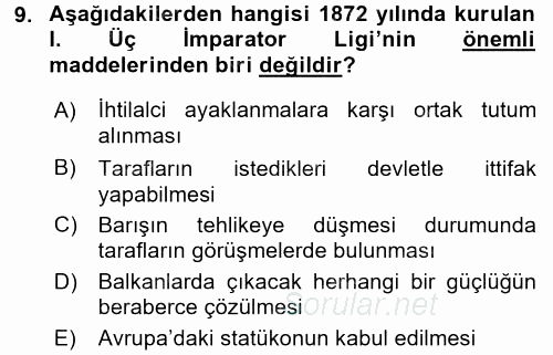 Siyasi Tarih 1 2016 - 2017 3 Ders Sınavı 9.Soru