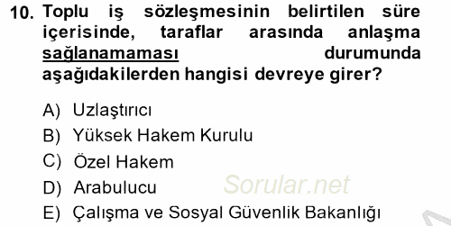 Toplu İş Hukuku 2013 - 2014 Dönem Sonu Sınavı 10.Soru