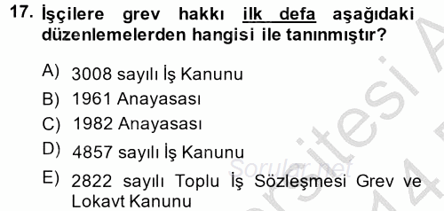 Toplu İş Hukuku 2013 - 2014 Dönem Sonu Sınavı 17.Soru