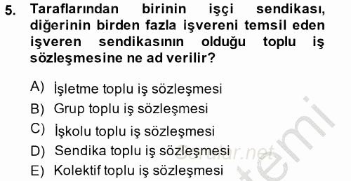 Toplu İş Hukuku 2013 - 2014 Dönem Sonu Sınavı 5.Soru
