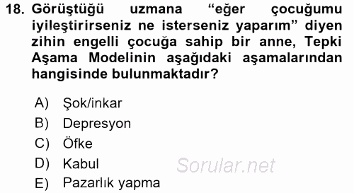 Anne Baba Eğitimi Ve Danışmanlık Hizmetleri 2016 - 2017 Dönem Sonu Sınavı 18.Soru