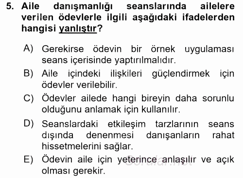 Anne Baba Eğitimi Ve Danışmanlık Hizmetleri 2016 - 2017 Dönem Sonu Sınavı 5.Soru