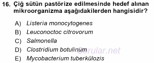 Gıda Bilimi ve Teknolojisi 2015 - 2016 Tek Ders Sınavı 16.Soru