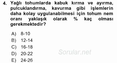 Gıda Bilimi ve Teknolojisi 2015 - 2016 Tek Ders Sınavı 4.Soru