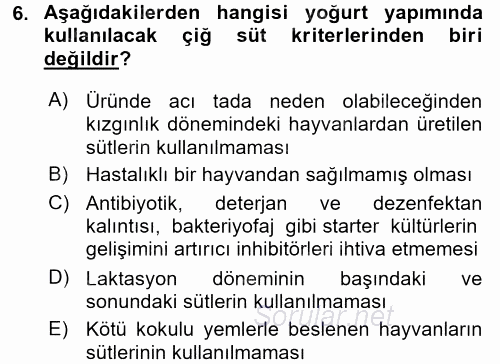 Gıda Bilimi ve Teknolojisi 2015 - 2016 Tek Ders Sınavı 6.Soru