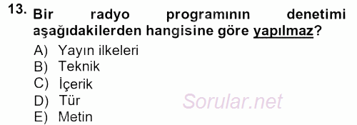 Halkla İlişkiler Uygulama Teknikleri 2013 - 2014 Tek Ders Sınavı 13.Soru