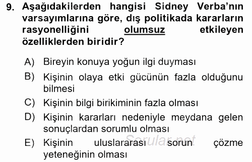 Uluslararası İlişkiler Kuramları 1 2017 - 2018 3 Ders Sınavı 9.Soru